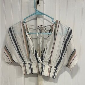 L*Space-that feel good fit. Striped V-Neck Crop top, tassel tie neck size XS